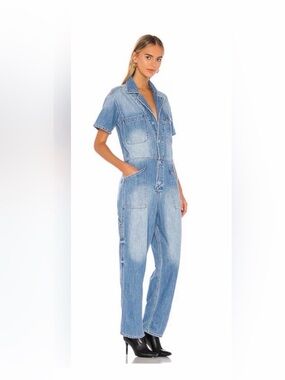 Pistola Grover Short Sleeve Denim Field Jumpsuit in the Disoriented wash